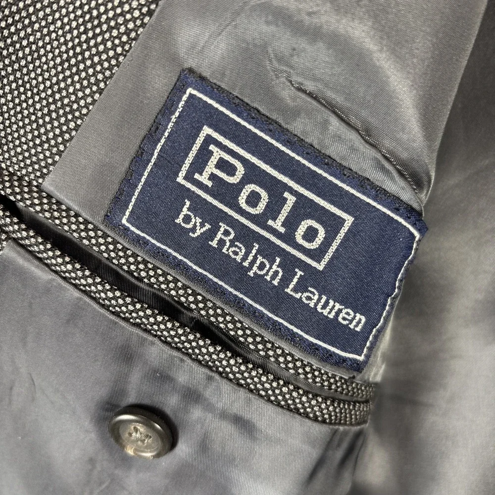 Vtg Polo Ralph Lauren Blazer 42R Gray Dimple‎ Dot 2 Button Lined Vented USA